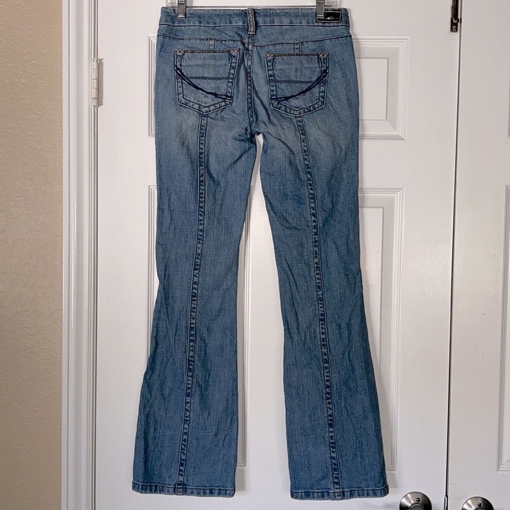 INDUSTRIAL COTTON BLUE JEANS JUNIOR SIZE 7 VINTAGE RARE EMBROIDERED BELT LOOPS - Picture 12 of 17